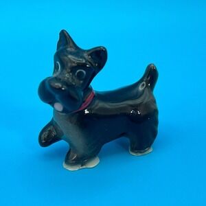 Vintage Ceramic Black Scottish Terrier Scottie Dog Miniature Figurine 1.5"